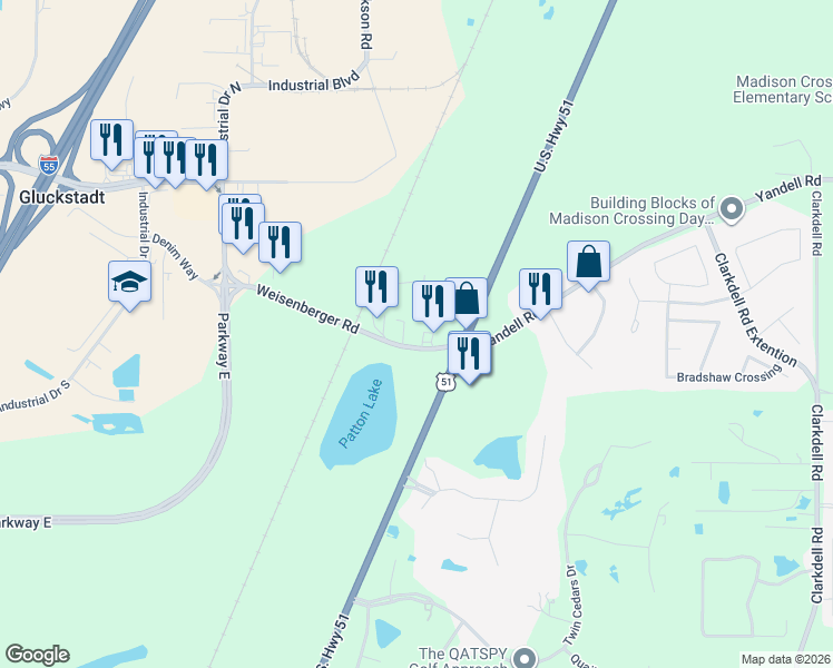 map of restaurants, bars, coffee shops, grocery stores, and more near 1014 North Old Canton Road in Canton