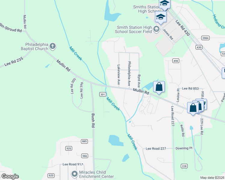 map of restaurants, bars, coffee shops, grocery stores, and more near 8386 Lee County 246 in Smiths Station