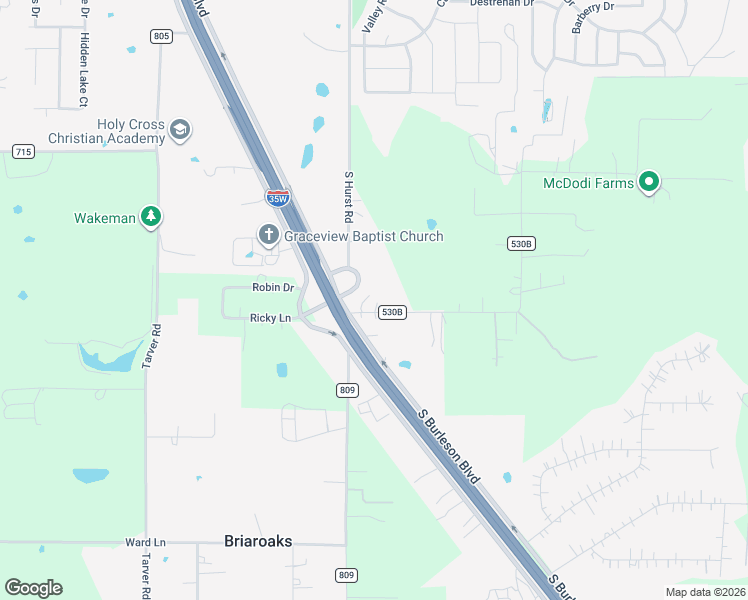 map of restaurants, bars, coffee shops, grocery stores, and more near 1501 South Burleson Boulevard in Burleson