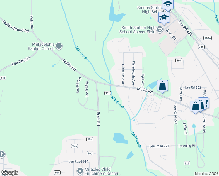map of restaurants, bars, coffee shops, grocery stores, and more near 8386 Lee Road 246 in Smiths Station