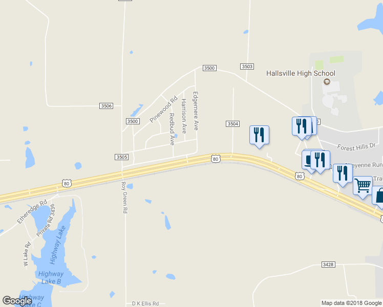 map of restaurants, bars, coffee shops, grocery stores, and more near 475 Eastwood Road in Hallsville