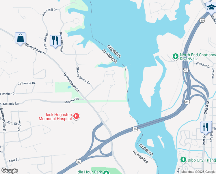 map of restaurants, bars, coffee shops, grocery stores, and more near 5206-5208 Stoney Brook Drive in Phenix City
