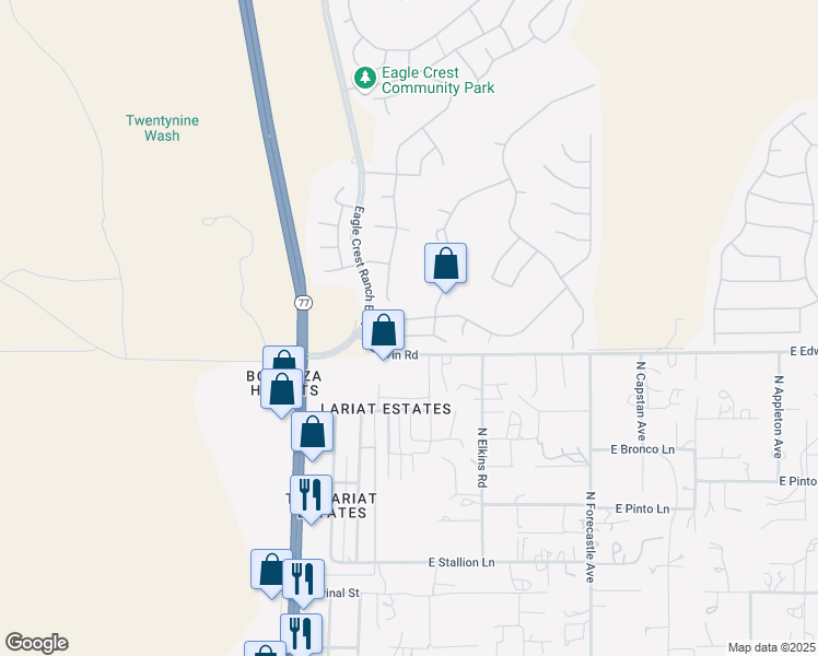map of restaurants, bars, coffee shops, grocery stores, and more near 60464 East Blackcrest Loop in Tucson