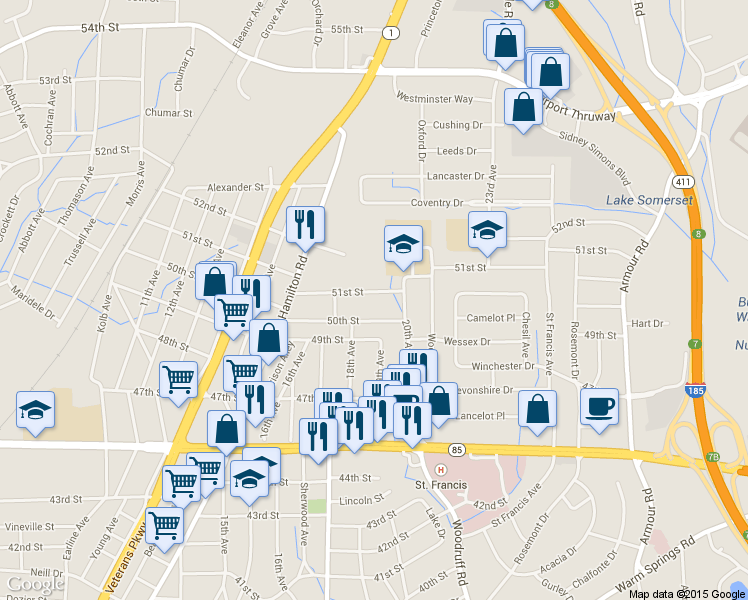 map of restaurants, bars, coffee shops, grocery stores, and more near 1902 51st Street in Columbus