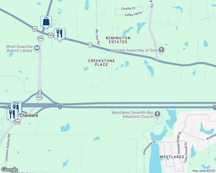 map of restaurants, bars, coffee shops, grocery stores, and more near 263 Cheniere Hills Dr in West Monroe
