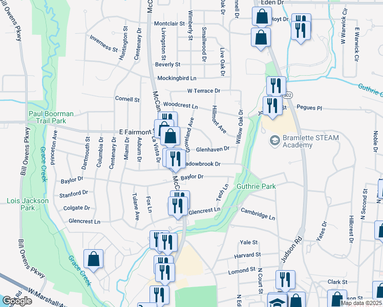 map of restaurants, bars, coffee shops, grocery stores, and more near 508 Glenhaven Drive in Longview