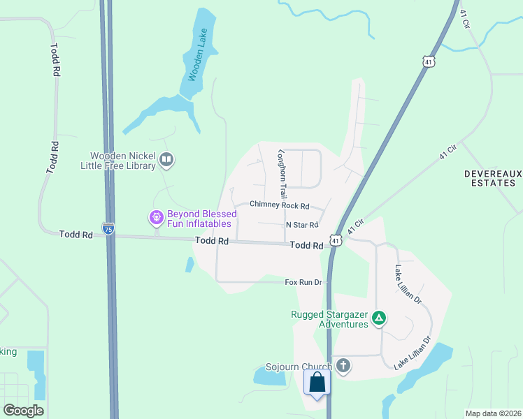 map of restaurants, bars, coffee shops, grocery stores, and more near 104 Chimney Rock Road in Perry