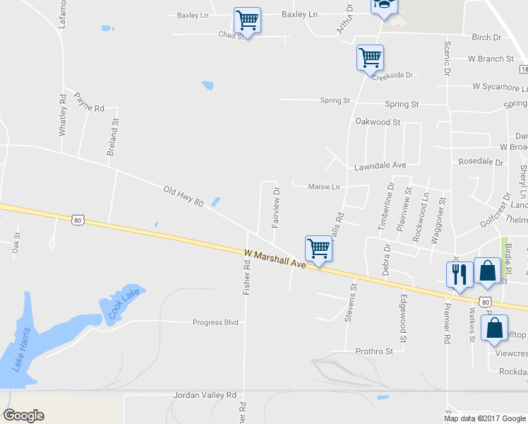 map of restaurants, bars, coffee shops, grocery stores, and more near 312 Fairview Drive in Longview