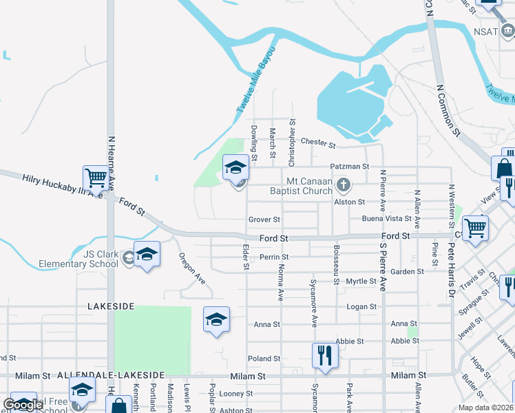 map of restaurants, bars, coffee shops, grocery stores, and more near 1945 Alston Street in Shreveport