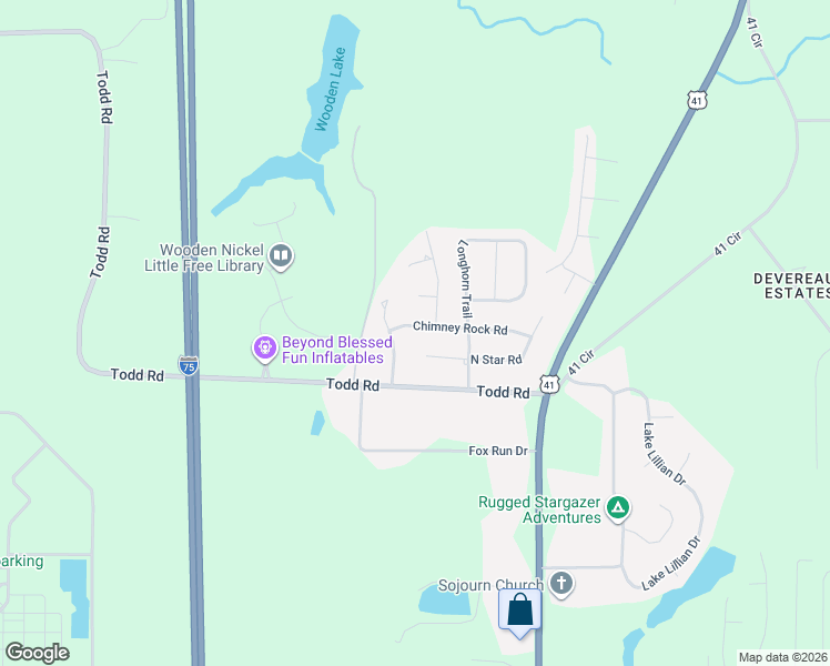 map of restaurants, bars, coffee shops, grocery stores, and more near 104 Chimney Rock Road in Perry