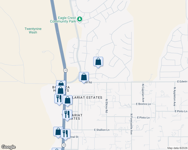 map of restaurants, bars, coffee shops, grocery stores, and more near 60593 Black Crest Loop in Tucson