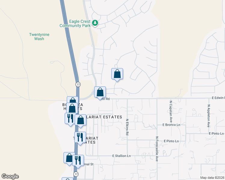 map of restaurants, bars, coffee shops, grocery stores, and more near 60593 Black Crest Loop in Tucson
