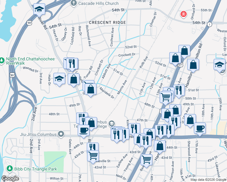 map of restaurants, bars, coffee shops, grocery stores, and more near 5010 Trussell Avenue in Columbus