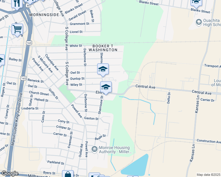 map of restaurants, bars, coffee shops, grocery stores, and more near 4205 Elm Street in Monroe