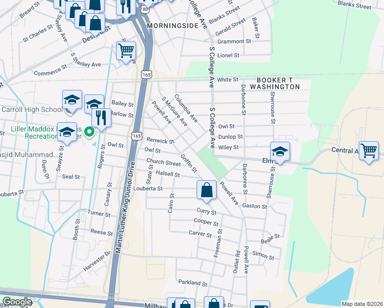 map of restaurants, bars, coffee shops, grocery stores, and more near 1308 Powell St in Monroe