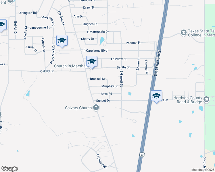 map of restaurants, bars, coffee shops, grocery stores, and more near 302 Murphey Drive in Marshall
