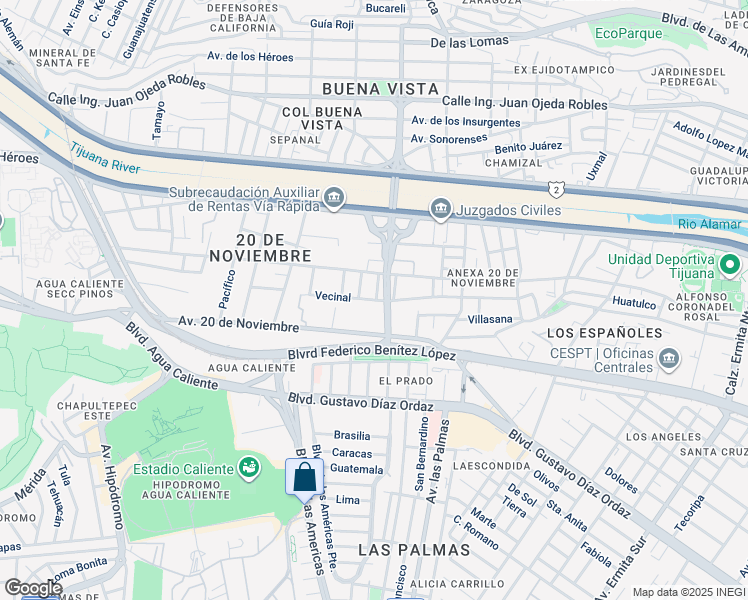 map of restaurants, bars, coffee shops, grocery stores, and more near 15801 Vecinal in Tijuana