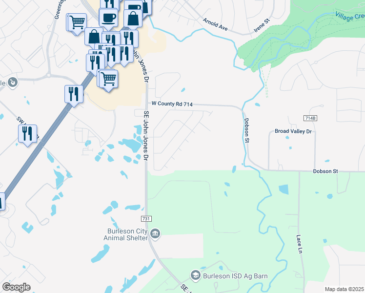 map of restaurants, bars, coffee shops, grocery stores, and more near 908 Golden Aster Court in Burleson