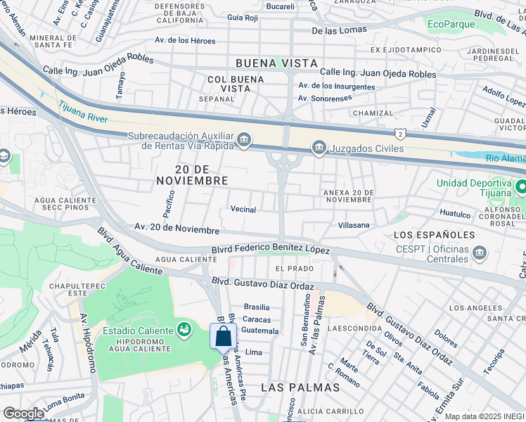map of restaurants, bars, coffee shops, grocery stores, and more near 15801 Vecinal in Tijuana