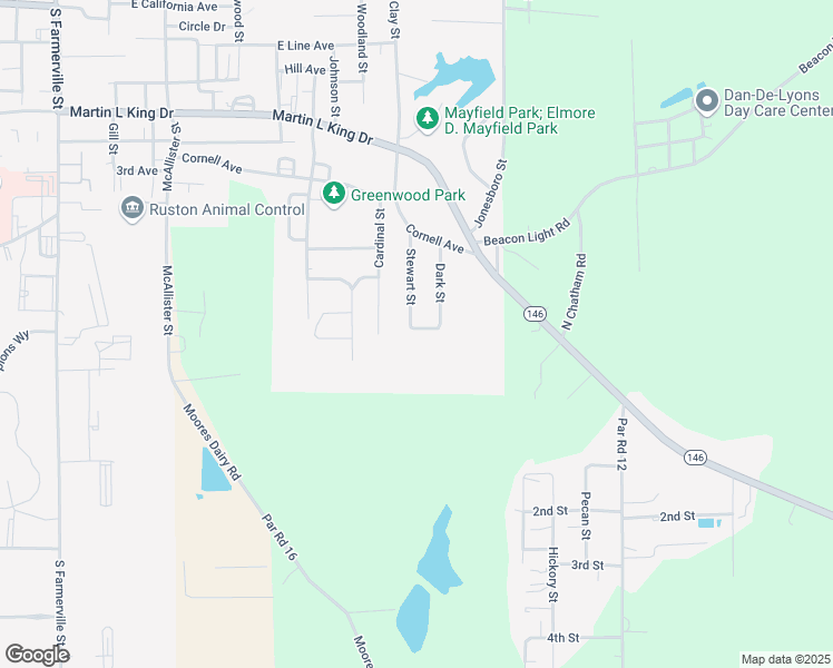 map of restaurants, bars, coffee shops, grocery stores, and more near 1600 Colonial Drive in Ruston