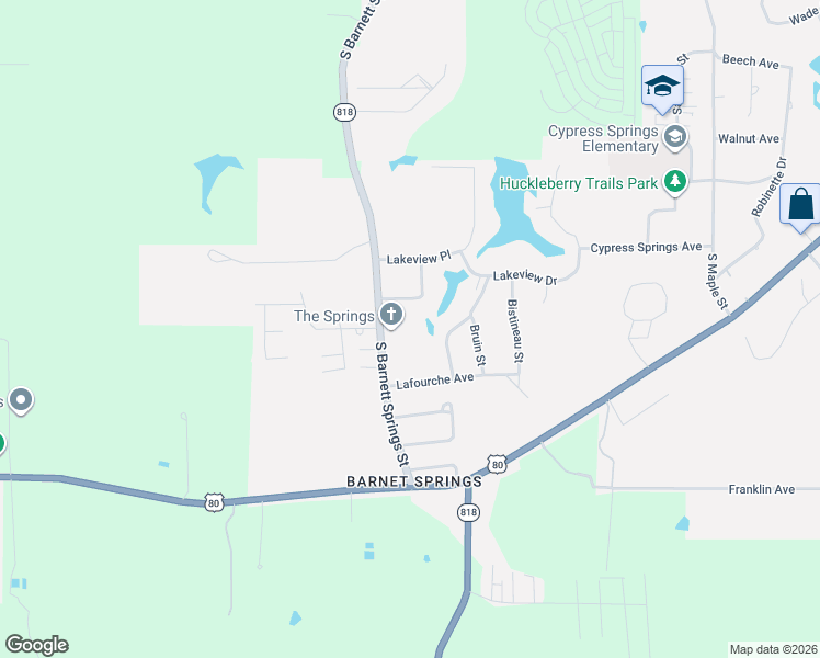 map of restaurants, bars, coffee shops, grocery stores, and more near South Barnett Springs Street in Ruston