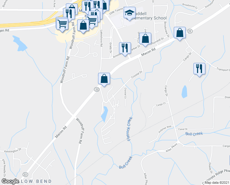 map of restaurants, bars, coffee shops, grocery stores, and more near 6101 Crystal Drive in Columbus