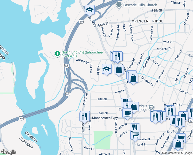 map of restaurants, bars, coffee shops, grocery stores, and more near 5037 Hale Drive in Columbus
