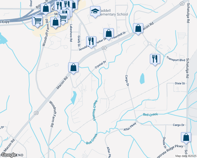 map of restaurants, bars, coffee shops, grocery stores, and more near 6210 Crystal Drive in Columbus