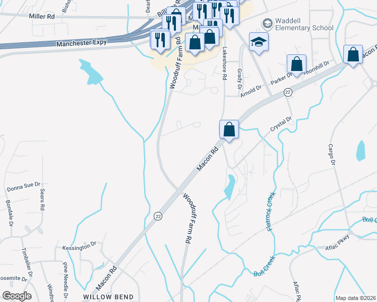 map of restaurants, bars, coffee shops, grocery stores, and more near 5018 Woodruff Farm Road in Columbus