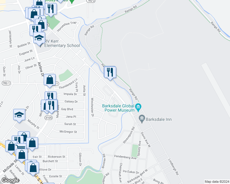 map of restaurants, bars, coffee shops, grocery stores, and more near 720 Davis Avenue West in Bossier City