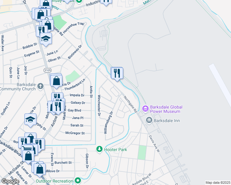 map of restaurants, bars, coffee shops, grocery stores, and more near 3329 Danbury Court in Bossier City