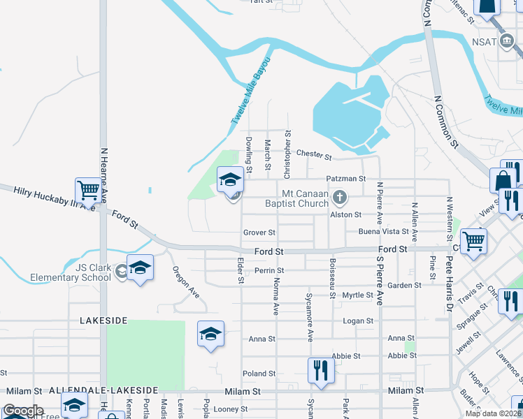 map of restaurants, bars, coffee shops, grocery stores, and more near 1945 Alston Street in Shreveport
