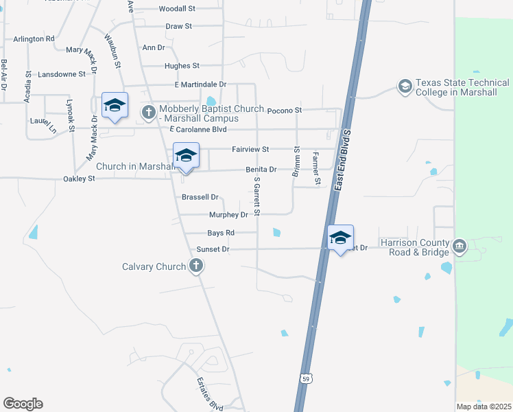 map of restaurants, bars, coffee shops, grocery stores, and more near 3444 South Garrett Street in Marshall