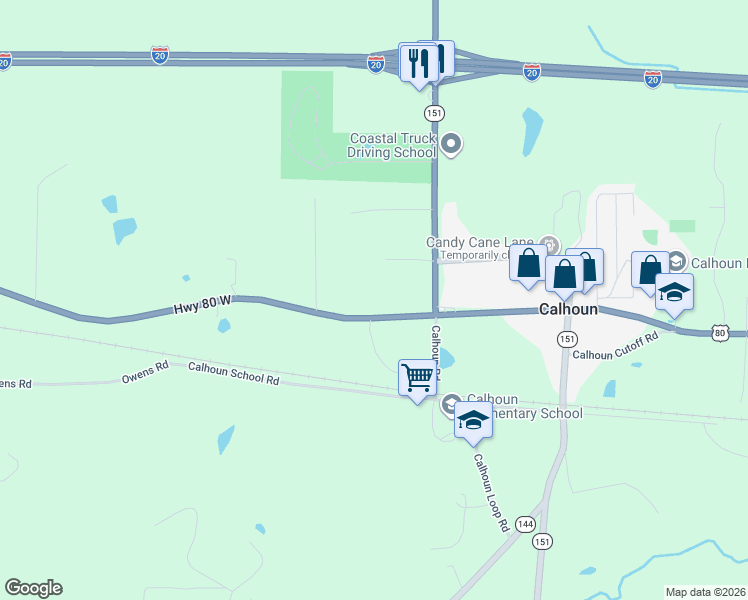 map of restaurants, bars, coffee shops, grocery stores, and more near 3254 U.S. 80 in Calhoun