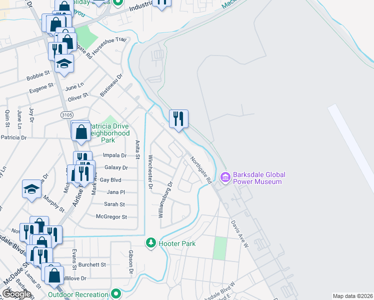 map of restaurants, bars, coffee shops, grocery stores, and more near 720 Davis Avenue West in Bossier City