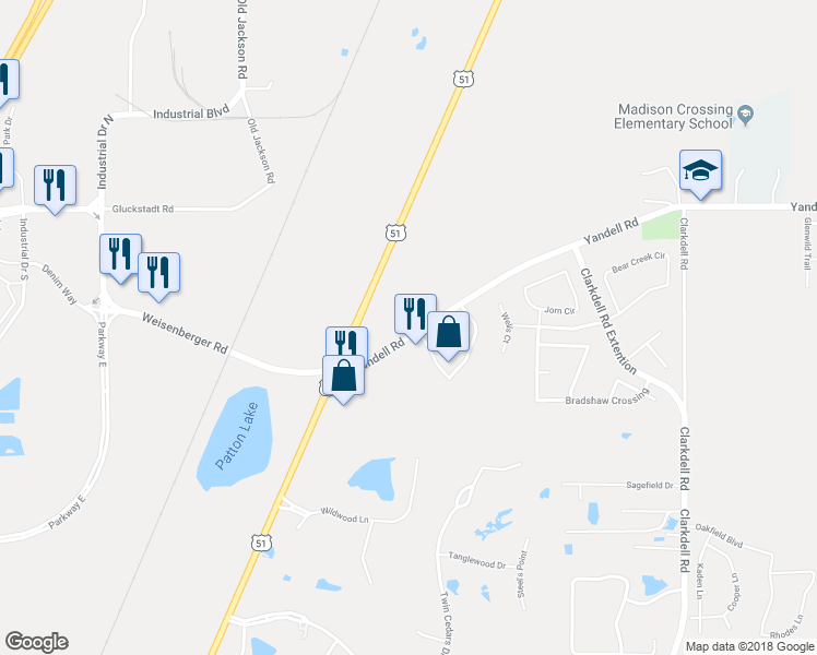 map of restaurants, bars, coffee shops, grocery stores, and more near 122 Yandell Rd in Canton