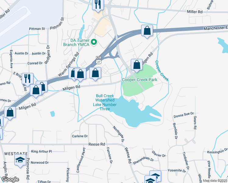 map of restaurants, bars, coffee shops, grocery stores, and more near 4770 Milgen Road in Columbus