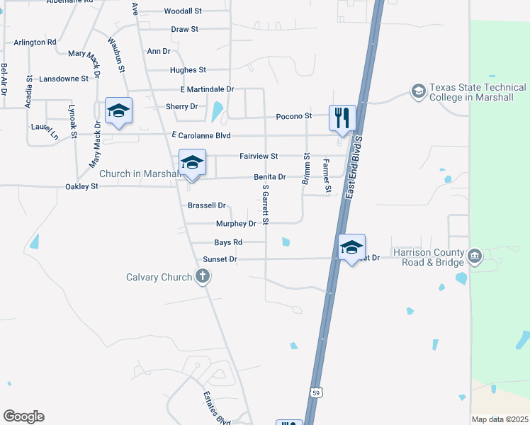 map of restaurants, bars, coffee shops, grocery stores, and more near 3444 South Garrett Street in Marshall