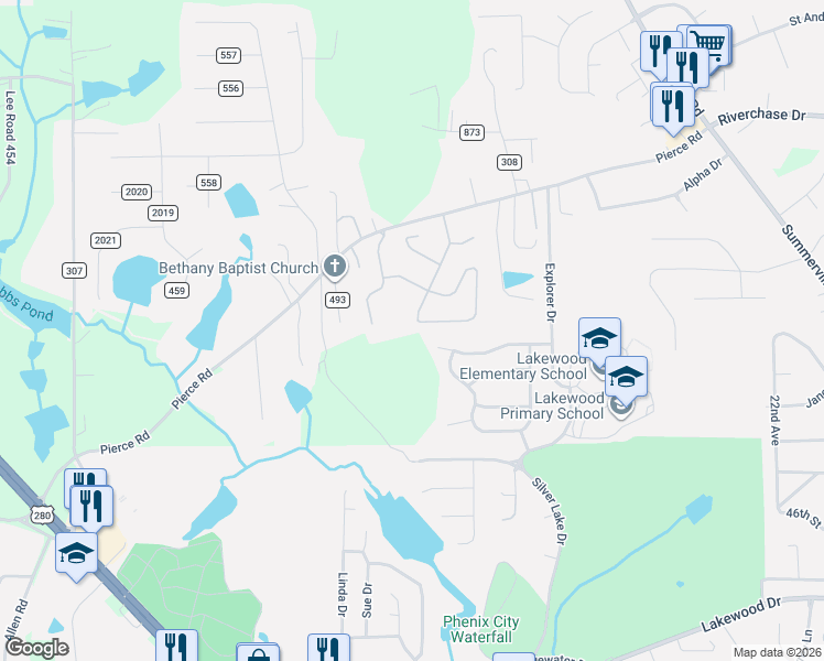 map of restaurants, bars, coffee shops, grocery stores, and more near 39 Maggy Court in Phenix City