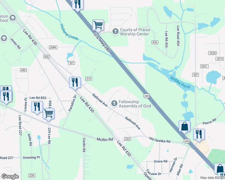 map of restaurants, bars, coffee shops, grocery stores, and more near 71 Lee Road 0316 in Smiths Station
