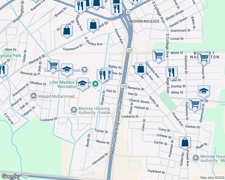 map of restaurants, bars, coffee shops, grocery stores, and more near 3017 Renwick St in Monroe