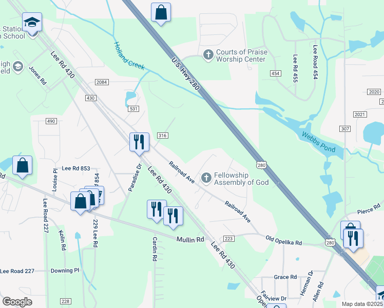 map of restaurants, bars, coffee shops, grocery stores, and more near 71 Lee Road 0316 in Smiths Station