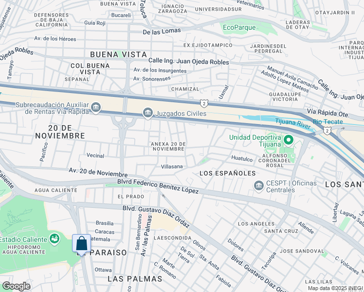 map of restaurants, bars, coffee shops, grocery stores, and more near 36 Prolongación Paseo de los Heroes in Tijuana