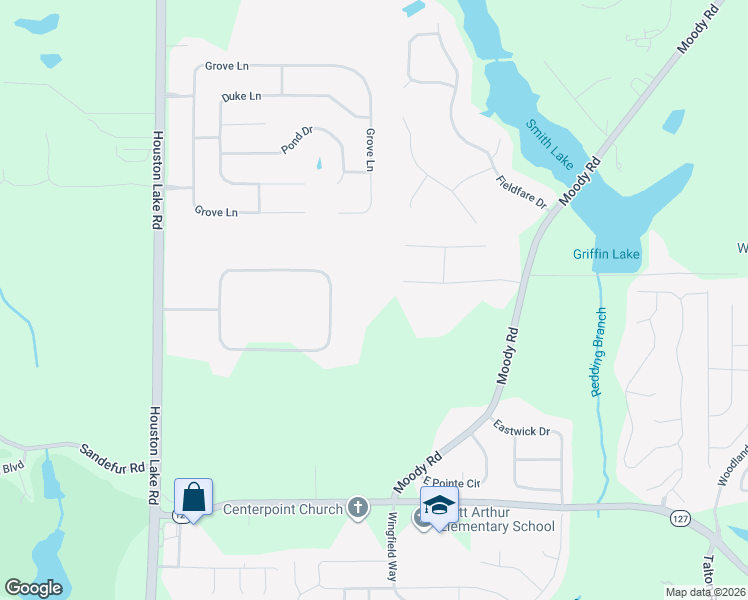 map of restaurants, bars, coffee shops, grocery stores, and more near 222 Blue Meadow Circle in Kathleen