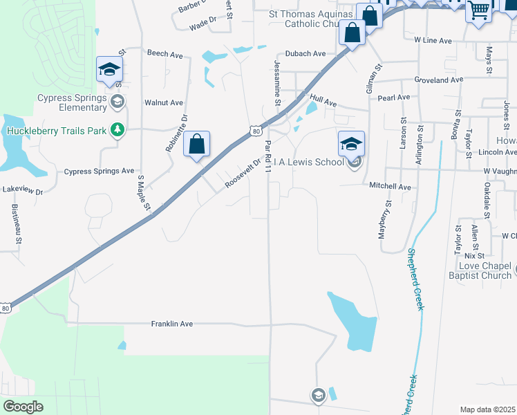 map of restaurants, bars, coffee shops, grocery stores, and more near 1408 Par Road 11 in Ruston