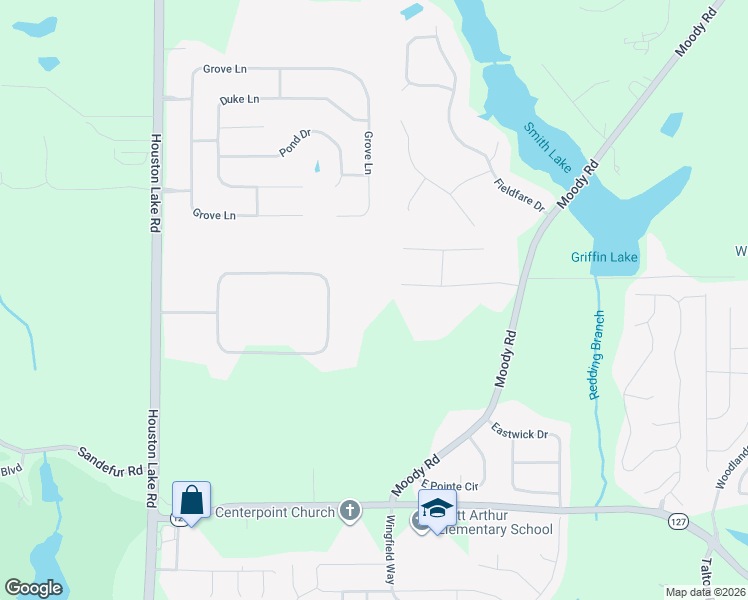 map of restaurants, bars, coffee shops, grocery stores, and more near 222 Blue Meadow Circle in Kathleen