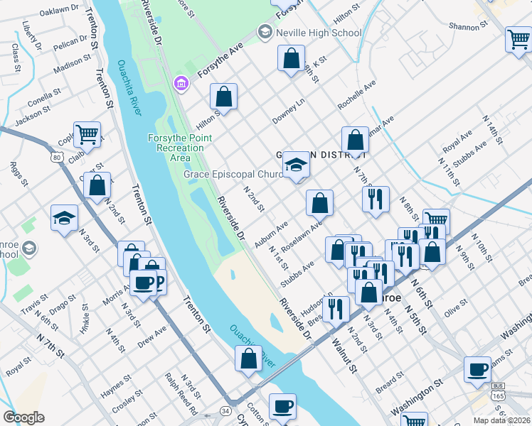 map of restaurants, bars, coffee shops, grocery stores, and more near 204 Glenmar Avenue in Monroe