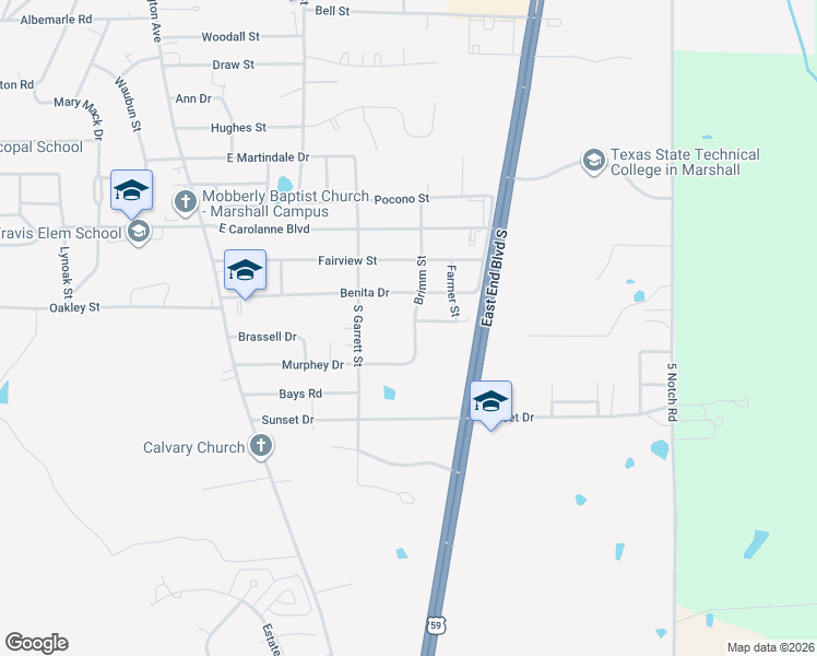 map of restaurants, bars, coffee shops, grocery stores, and more near 3439 Brimm Street in Marshall