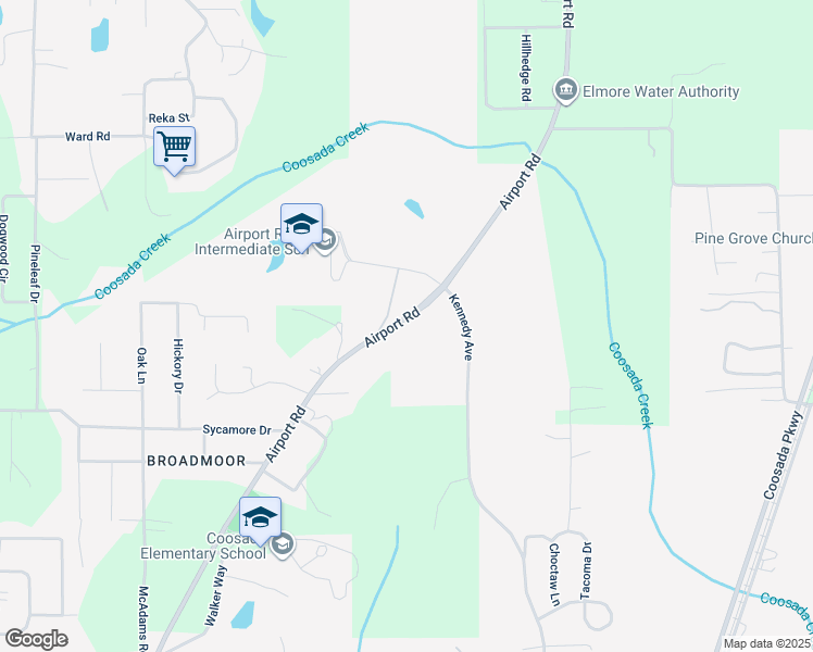 map of restaurants, bars, coffee shops, grocery stores, and more near 5880 Airport Road in Coosada