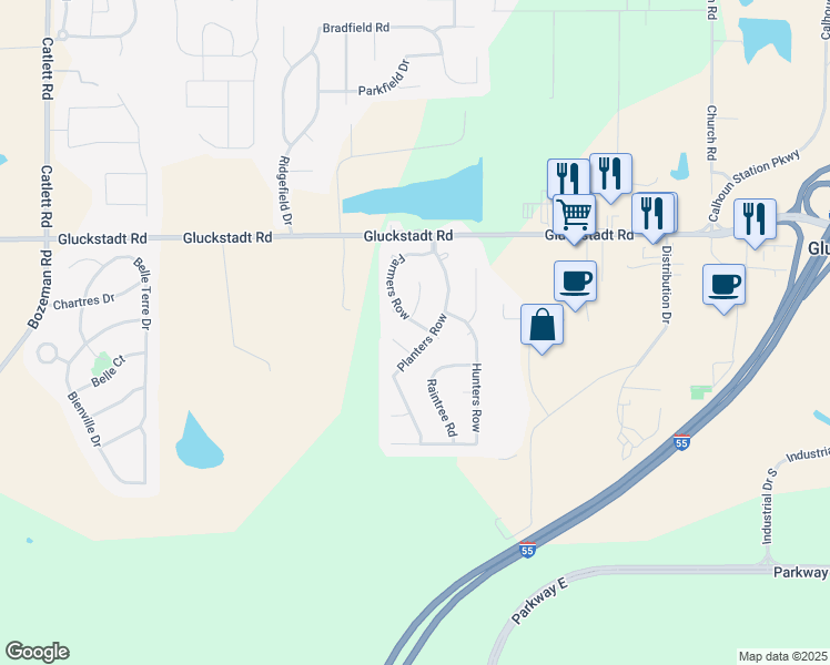 map of restaurants, bars, coffee shops, grocery stores, and more near 121 Planters Row in Madison